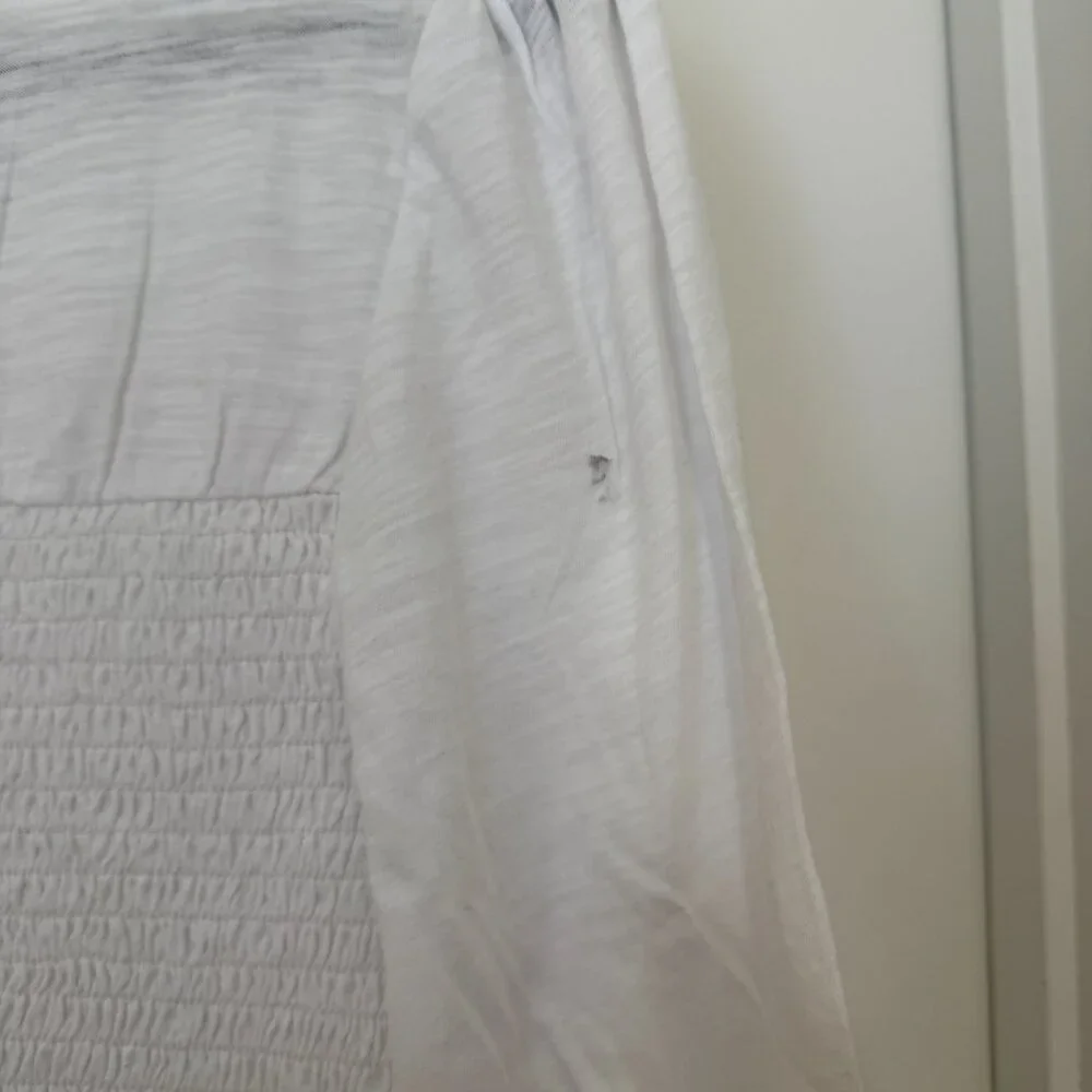 Boden Womens White Smocked Bodice Cotton Puff Sleeve Cropped Top Size 10